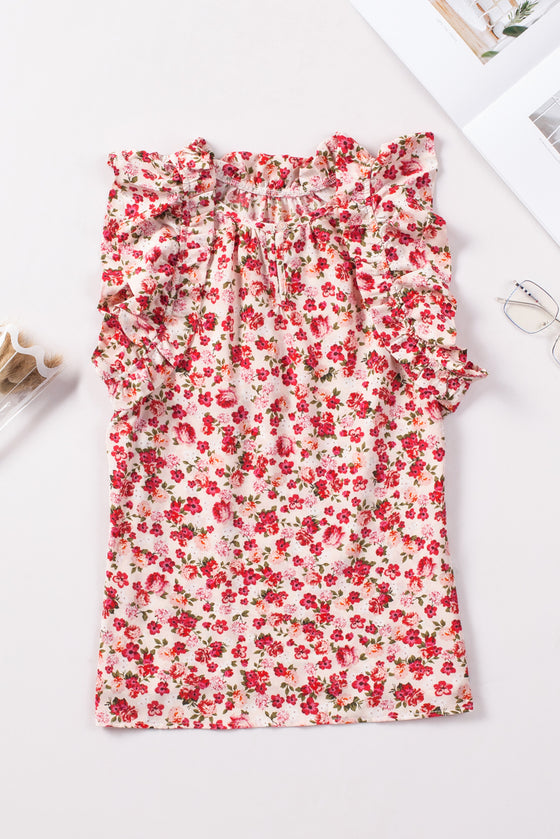 Red Floral Sleeveless Shirt