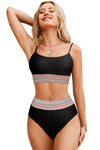 Sky Blue Striped Patchwork Bikini Set | Available in 3 colors