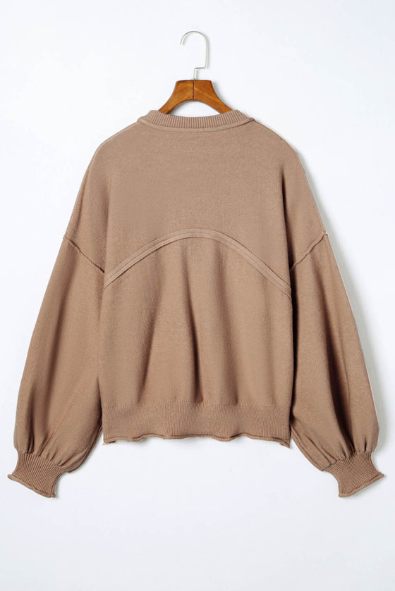 Apricot Raw Edge Pocket Exposed Seam Knitted Sweater