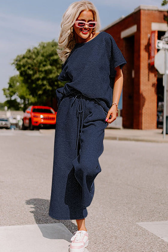 Navy Blue T Shirt and Drawstring Pants Set | Available in 8 Colors