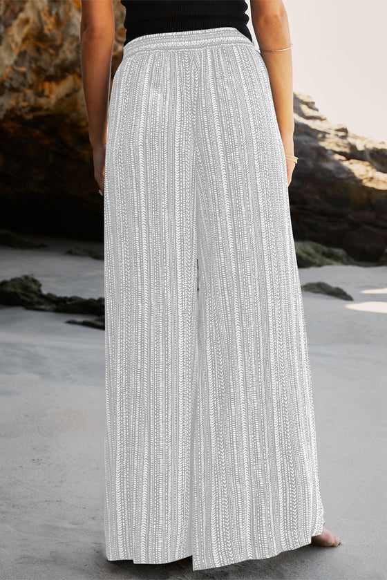 White Striped Printed Slit Wide Leg High Waist Pants | Available in 2 Colors