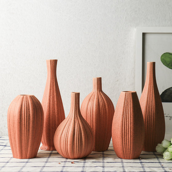 Modern Handcrafted Ceramic Vase in Coral and Speck Finish