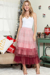 Pink Gradient Mesh Ruffle Tiered Tulle Maxi Skirt