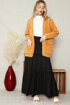 Black Casual Tiered Drawstring Elastic Waist Maxi Skirt