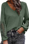 Gray V-Neck Embroidered Long Sleeve Top | Also Available in Green