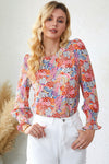 Multicolor Floral Print Smocked Cuffs Long Sleeve Blouse | Available in 2 Patterns