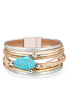 Khaki Multi-layer Leather Turquoise Beaded Bracelet