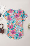 Multicolor Floral Print Asymmetric Hem T Shirt