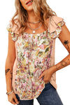 Apricot Pink Floral Print Ruffle Sleeve Blouse | Available in 2 Colors