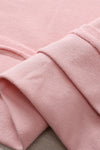 Pink Casual Frayed Trim Side Slit Loose Sweatshirt