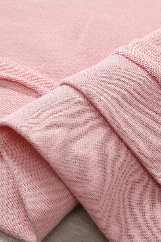 Pink Casual Frayed Trim Side Slit Loose Sweatshirt