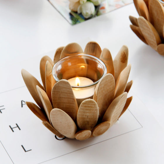 Layered Wooden Petal Votive Candle Holder Set of Two