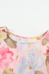 Pink 3/4 Sleeve Loose Fit Floral Blouse