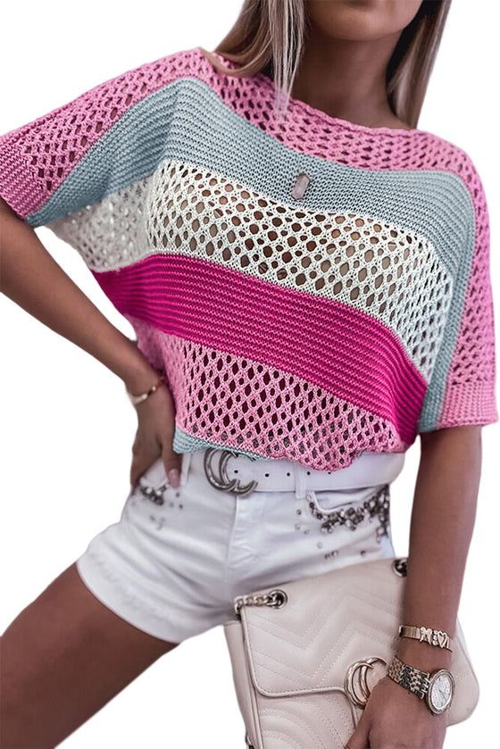 Sky Blue Knitted Color Blocked Top | Available in Pink