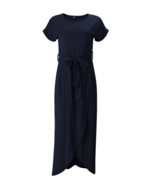 Long Tie-belted T-shirt Dress with Slit