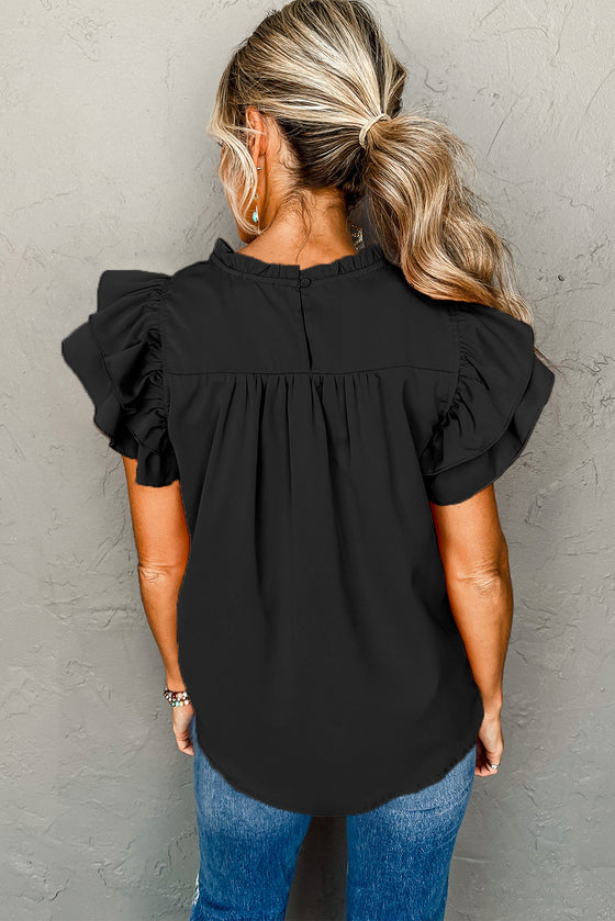 Rose Red Ruched Ruffle Blouse | Available in 3 Colors