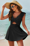 Black Cut Out Ruffle Crossed One Piece Swim Dress | Available in 2 Colors