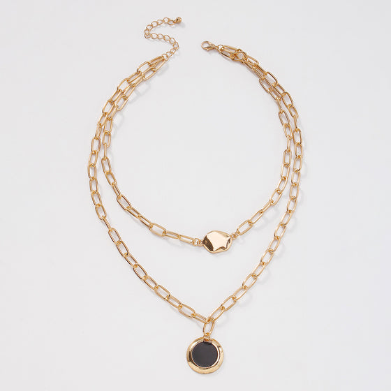 Simple Double Gold Chain and Pendant Necklace