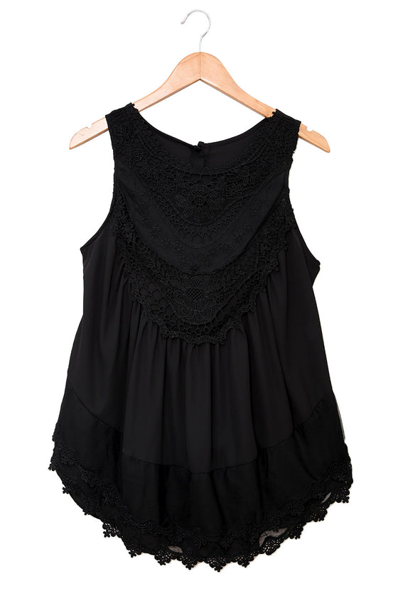 Apricot Casual Contrast Lace Crochet Button Back Sleeveless Shirt