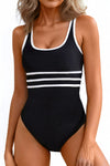 Black Contrast Trim U Neck Adjustable Strap One-Piece Swimwear