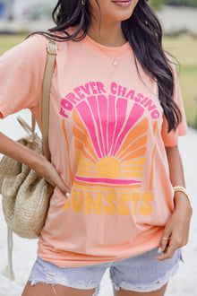  Pink FOREVER CHASING SUNSET Graphic T-Shirt