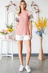 Pink Rib-Knit Leopard Lace Summer Top | Available in Black