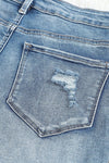 Light Blue Button Fly Distressed High-Rise Denim Shorts