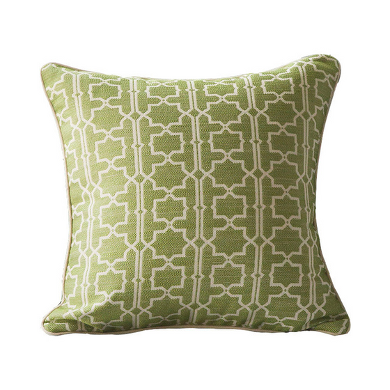 Cotton Geometric Pattern Throw Pillows with Beige Piping in 20" x 20"