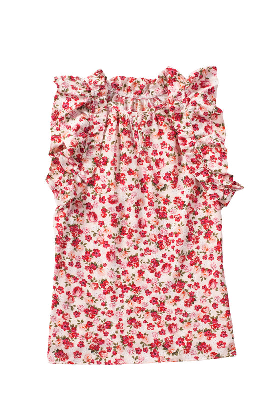 Red Floral Sleeveless Shirt