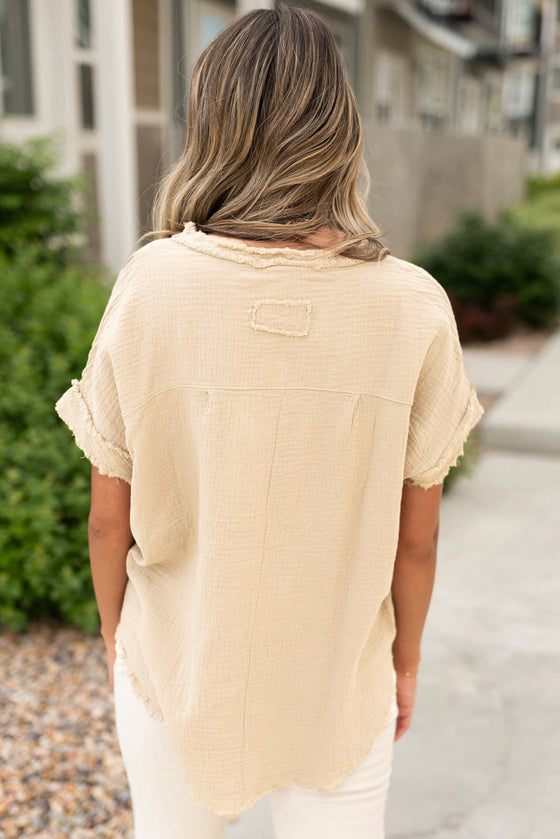 Parchment Textured Frayed Trim T-Shirt