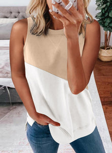  Apricot Crew Neck Colorblock Tank Top