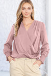 Khaki Basic Drape V Neck Long Sleeve Blouse | Available in 3 Colors