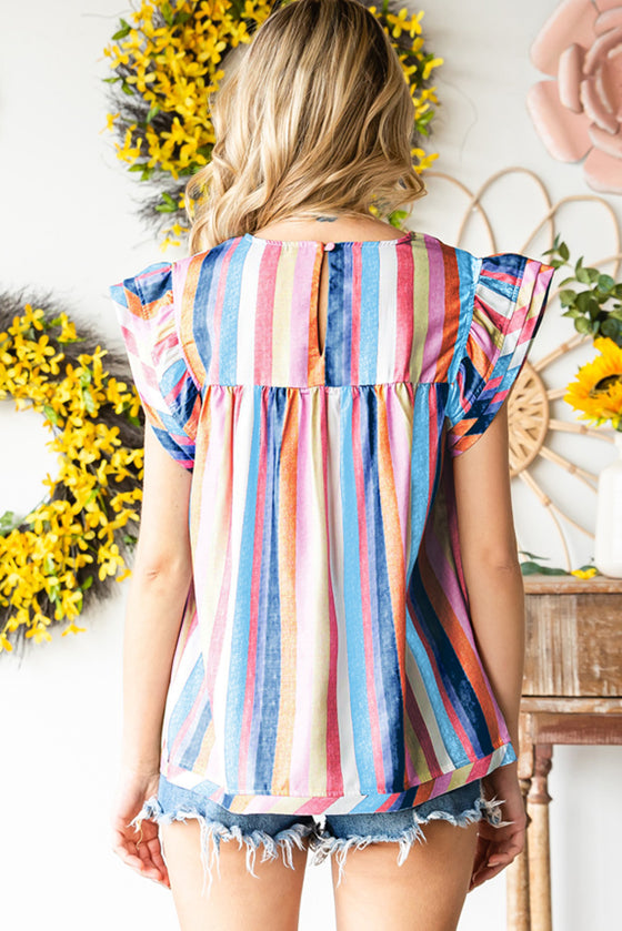 Striped Keyhole Sleeve Blouse | Available in 2 Patterns