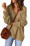 Khaki Knit Pullover Drop Shoulder Oversized Sweater