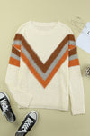 Beige Chevron Casual Drop Shoulder Knit Sweater