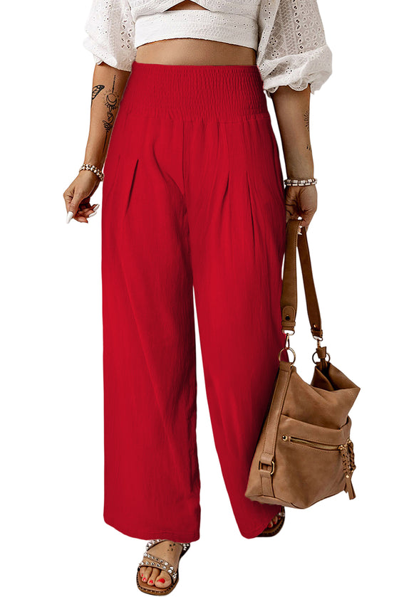 Khaki Smocked High Waist Wide Leg Pants | Available in 7 Colors