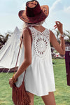 White Bohemian Crochet Sleeveless Tunic Top | Also Available in Black