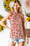 Red Floral Sleeveless Shirt