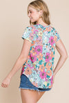 Multicolor Floral Print Asymmetric Hem T Shirt