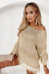 Khaki Boho Fringe Tasseled Knitted Sweater | Available in 3 Colors