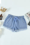 Black Drawstring Pocketed Frayed Hem Denim Shorts | Available in 3 Colors