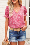 Pink Abstract Print V-Neck Blouse