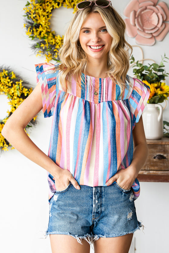 Striped Keyhole Sleeve Blouse | Available in 2 Patterns