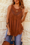 Apricot Casual Contrast Lace Crochet Button Back Sleeveless Shirt