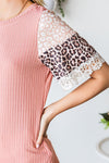 Pink Rib-Knit Leopard Lace Summer Top | Available in Black