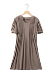 Black Notched Neck Puff Sleeve Pleated T Shirt Dress | Available in 3 Colors