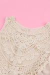 Apricot Casual Contrast Lace Crochet Button Back Sleeveless Shirt