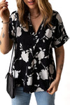 Floral Printed V Neck Short Sleeve Blouse | Available in 3 Colors