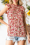 Red Floral Sleeveless Shirt