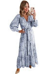 Leopard Surplice V Neck Bubble Sleeve Sash Maxi Dress | Available in 2 Colors